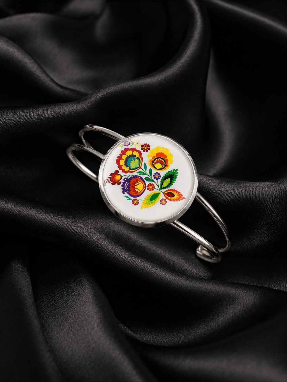 Handmade Floral Art Cuff Bracelet Under Glass – One of a Kind